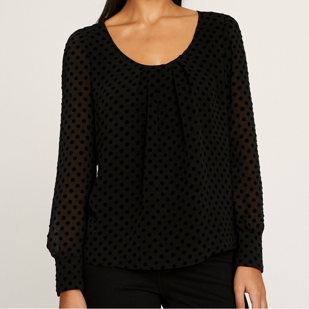 🖤Women’s White Black House Market Polka Dot Long Sleeve Blouse
